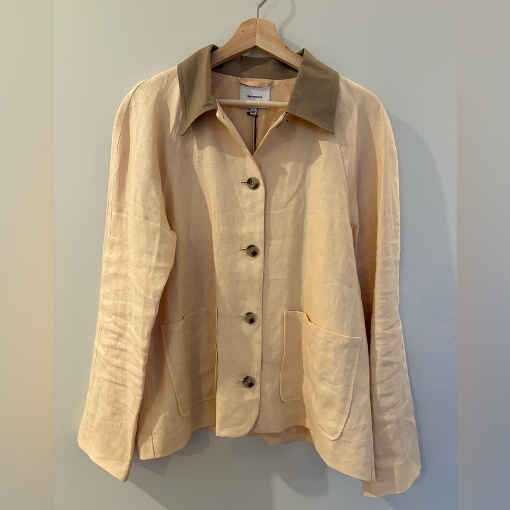 Reformation Lila Linen Jacket In Parmesan Size M Oversized NWT - Picture 2 of 9